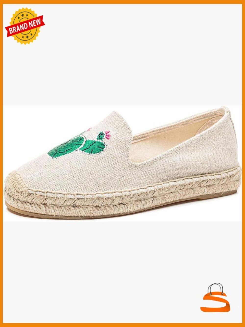 Women's Canvas Espadrille Loafers Slip On Flats Embroidery Cap Toe